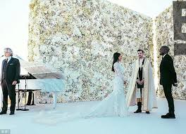 Kim S Wedding Day Flower Wall Was Built To Match Her Givenchy Dress Kanye West Wedding Kardashian Wedding Kim Kardashian Wedding Dress