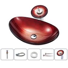 The countertop and sink are one piece and made of the same material. Gradient Red Sink And Faucet Set Tempered Glass Bathroom Countertop Waterfall Vessel Sink Tap Bwy19 168