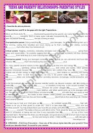 Becoming a parent enters you into a completely new and sometimes overwhelming world. Teens And Parents Relationships Parenting Styles Esl Worksheet By Teresapr