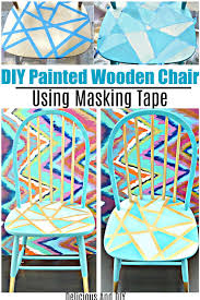 Wooden Chair Makeover Using Only Masking Tape Delicious And Diy Wooden Chair Makeover Painted Wooden Chairs Chair Makeover Paint