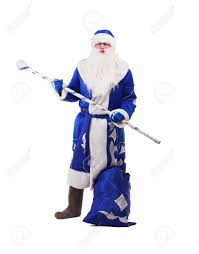 Father Christmas In Blue Costume Isolated On White Stock Photo Picture And Royalty Free Image Image 17533814