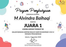 Contoh piagam penghargaan lomba kebersihan kelas. Prestasi Sdit Al Kahfi