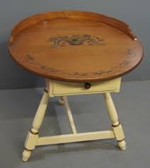 Heywood Wakefield Hitchcock Style Round One Drawer Occasional Side Table 22 X24 Colonial Heywoodwakefield Side Table Heywood Wakefield Table