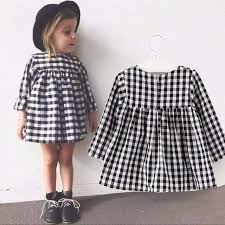 Black And White Plaid Toddler Dress Baby Girl Dress New 2016 Spring Classic Black White Plaid Casual Long Sleeve Dresses For Newborn Girls Abbigliamento Bambini Vestiti Da Bambini Vestiti Neonati
