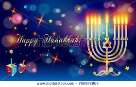 Hanukkah Festival Of Lights Greeting Card With Menorah And Traditional Symbols Stars Dreidel Bokeh Lights Festive Hanukkah Greeting Menorah Festival Lights