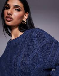 Princess Polly Chunky Cable Knit Crew Neck Jumper in Blue