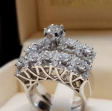 Dazzling Bridal Engagement Marriage Jewelry Set Exquisite Super Flash 925 Sterling Silver Filled Natural Gemstone White Sapphire Diamond Ring Set Anniversary Co Wedding Ring Sets Vintage Rose Gold Engagement Ring Wedding