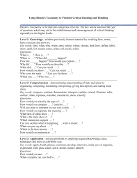 Using Blooms Taxonomy To Promote Critical Reading And Thinking