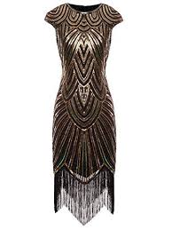 Black And Gold Dress Amazon Fairy Couple 1920s Sequined Embellished Tassels Hem Flapp Https Www Amazon Com Dp B077xmlv55 Re Gold Flapper Dress Great Gatsby Prom Dresses Flapper Dress