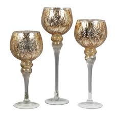 Create ambience and atmosphere in any room using our candle holders. Set Of 3 Large Gold Glass Goblet Style Candle Holders Luxury Table Centerpiece