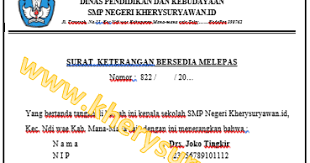 Jepara sebagai bukti legal formal kepengurusan. 2 Surat Rekomendasi Melepas Guru Yang Akan Pindah Kherysuryawan Id