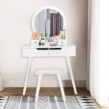 New Bonnlo Vanity Table Set With Lighted Mirror Round Makeup Vanity Table With 8 Light Bulbs And To Vanity Table Set Bedroom Dressing Table Makeup Table Vanity