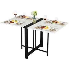 It's built on top of a traditional trestle base, and its rectangular top is complete with an 18 leaf so you can extend the table up to 90 long to seat six comfortably. Buy Tiptiper Folding Dining Table Drop Leaf Table For Small Space Folding Kitchen Table Space Saving Dining Room Table White Marble Veneer Online In Turkey B09139prfw