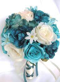 View our stunning range of realistic silk and artificial bouquet arrangements. 17 Piece Wedding Bouquets Bridal Bouquet Set Wedding Silk Flowers Turquoise Teal Aqua Blue Cream Wedding Bouquet Package Rosesanddreams In 2020 Teal Wedding Flowers Wedding Bouquet Packages Bridal Bouquet Sets