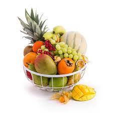 Send a fresh fruit basket to someone today! Exotic Fruit In White Metal Basket Delivery In Germany By Giftsforeurope