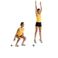 woman squatting then jumping