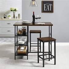 Mainstays 3 Piece Metal Pub Set With Wooden Top Dark Mahogany Walmart Com Bar Table Diy Breakfast Bar Table Pub Table Sets
