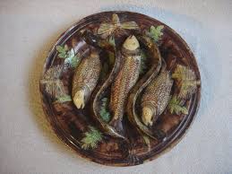 Antique Palissy Majolica Plate With Fish M Mafra Caldas Portuguese Ebay