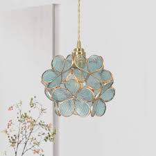 Watch your fingers, as a sharp metal clip how do i remove the glass dome covering the light fixture? Amazon Com Zqh Modern Brass Chandelier Creative Handmade Glass Petals Glass Pendant Light Fixture Children S Room Ceiling Lighting Kitchen Bedroom Restaurant Bar E27 Hanging Lamp Blue H1820cm Sports Outdoors