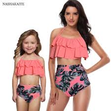 Mom daughter matching swimsuit swap. Leaf Print Ruffled Mother Daughter Matching Swimwear Summer Bikini Girls Bathing Suits Matching Swimwear Mommy Swimwear