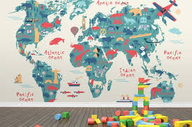 Explorer Wallpaper Children S World Map Mural Muralswallpaper In 2020 Kids World Map World Map Mural Map Murals