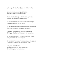 Gemuruh jiwa semangat membara dari puncak ingin ke angkasa berkalungkan bintang berkelipan menyerlah jauh dari yang biasa ungkapan ini bukan sekadar bermimpi segalanya kan pasti terbukti nanti. Lirik Lagu Ku Tak Akan Bersuara