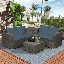 Whether it's a summer party or a casual dinner with the family, an outdoor seating set is the perfect place to gather when the weather is at its best. Outdoor Conversation Set Btmway 4 Piece Rattan Wicker Patio Furniture Sofa Set Outdoor Deck Patio Backyard Porch Lawn Bistro Chair Sets With Storage Box Side Table Cushios Gray R475 Walmart Com Walmart Com