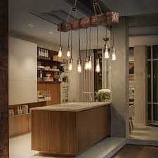 Ladiqi 10 Lights Wooden Island Chandelier Retro Rustic Pendant Lighting Lamp Multiple Adjustable Hanging Ceiling Linear Light Fixtures