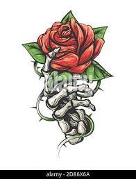 Tatuaje De Flor De Rosa En Esqueleto Humano Aislado A Mano Sobre Fondo Blanco Ilustracion Vectorial Imagen Vector De Stock Alamy