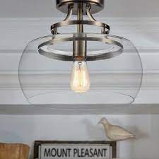 A gorgeous bronzed metal flush mount by hillebrand. Kostandea 1 Light Bronze 13 Inch Glass Flush Mount With Bulb Overstock 20752022