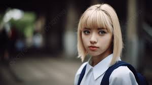 方向を向いているブロンドの髪を持つ若いアジアの女の子イラスト, 金髪の女子高生, Hd写真撮影写真, 顔背景画像素材無料ダウンロード - Pngtree