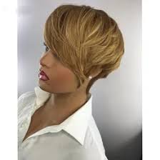 Honey Blonde Color Wavy Human Hair Wig With Bangs Short Bob Pixie Cut No  Lace Front Wigs For Women