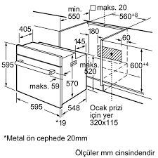 Lütfen ankastre ölçüleri için kurulum teknik çizimlerini inceleyiniz. topraklı standart fiş. Bosch Hbn559e3t Ankastre Firin