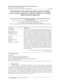 Overweight, obesity, malaysia, abdominal obesity, physical activity, food intake, hypertension, diabetes, metabolic syndrome, psychiatric conditions, breast cancer, colorectal cancer. 2