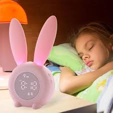 Rabbit Alarm Night Light Clock With Temperature Display For Children Round Rock Gifts
