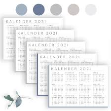 Kostenloser kalender zum ausdrucken mit feiertagen für 2021 und jedes jahr. Kalender 2021 Zum Ausdrucken In 5 Farben Grossen A2 A3 A4 A5 Set Swomolemo Printables