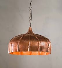 Copper alloy, clear glass and ceramic socket for the shade; Oblong Hanging Lamp Copper Finish Vivaterra
