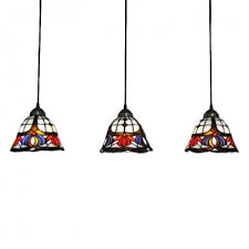 Triple Heads Floral Lighting Fixture Tiffany Retro Style Stained Glass Pendant Light In Multicolor Takeluckhome Com