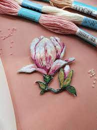 Ebroidered Magnolia Flower Brooch Handwork Embroidery Design Hand Embroidered Flowers Hand Embroidery Flowers