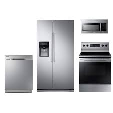 Samsung 4 Piece Electric Kitchen Appliance Package With Side By Side Refrigerator Stainless Steel Kitchen Appliance Packages Stainless Steel Kitchen Appliances Gas Kitchen Appliances