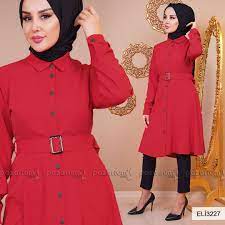 Gomlek Yaka Beli Kusakli Kirmizi Tunik Moda Stilleri Triko Tunik