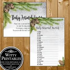 Trivia winter word board game senior activity . Animal Names Baby Shower Game Printable Winter Pine Theme For A Baby Shower Wittyprintables