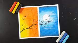 Oil pastels are another medium which many people haven't experienced. Oil Pastel Drawing Day And Night Scenery Drawing Pemandangan Sianag Dan Malam Youtube
