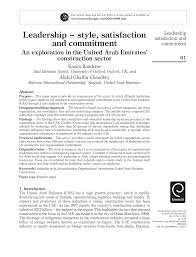 Pdf Leadership Style Satisfaction And Commitment An Exploration In The United Arab Emirates Construction Sector