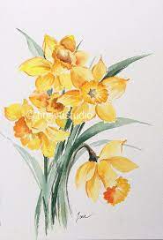 Daffodil Art Daffodil Painting Original Watercolor Watercolor Flowers Watercolor Daffodil Small Yellow Flowers Painting Watercolor Flowers Flower Painting