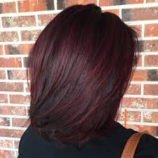 Searching for burgundy black hair dye at discounted prices? Layered Lob For Black Hair With Burgundy Balayage Hair Color Burgundy Burgandy Hair Hair Highlights