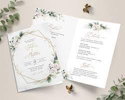 Folded Wedding Invitation Template With Greenery And White Roses Bi Fold Wedding In Folded Wedding Invitation Wedding Invitation Templates Wedding Invitations