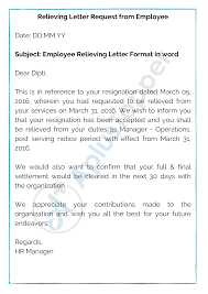 Standard format of a resignation letter sample. Relieving Letter Format Relieving Letter Format Templates And Samples
