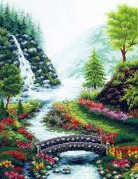 Cross Stitch Pattern Free Download In Pdf File With Landscape With Bridge Over River Free Cross Stitch Cross Stitch Landscape Cross Stitch Patterns Free