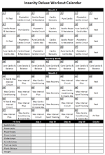 Insanity Workout Calendar